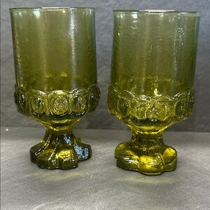 Pair of Tiffin Franciscan Madeira 5 1/2" Tall Footed Tumblers in Darker Green 